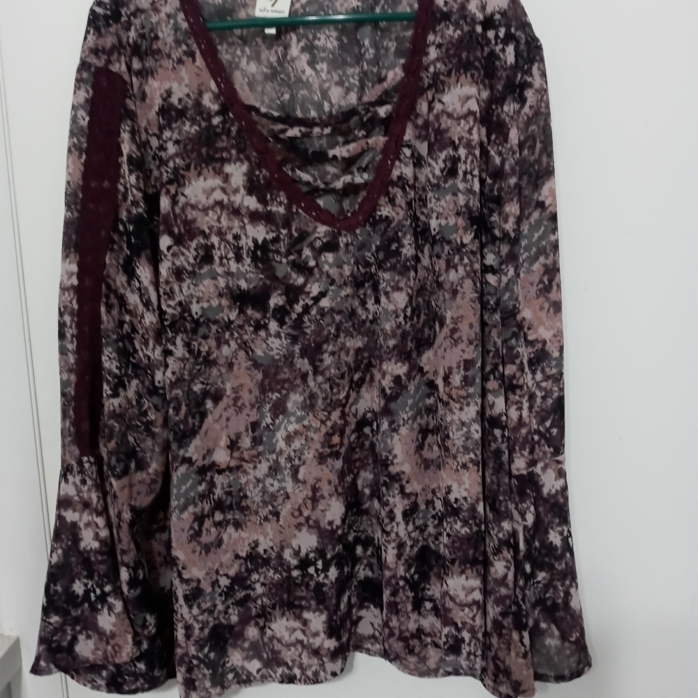 Self Esteem Floral Long Flared Sleeve Sheer High Low Blouse